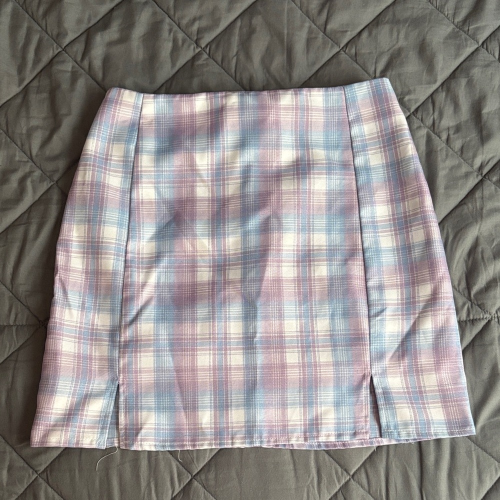 *Pink & Blue Plaid Mini Skirt